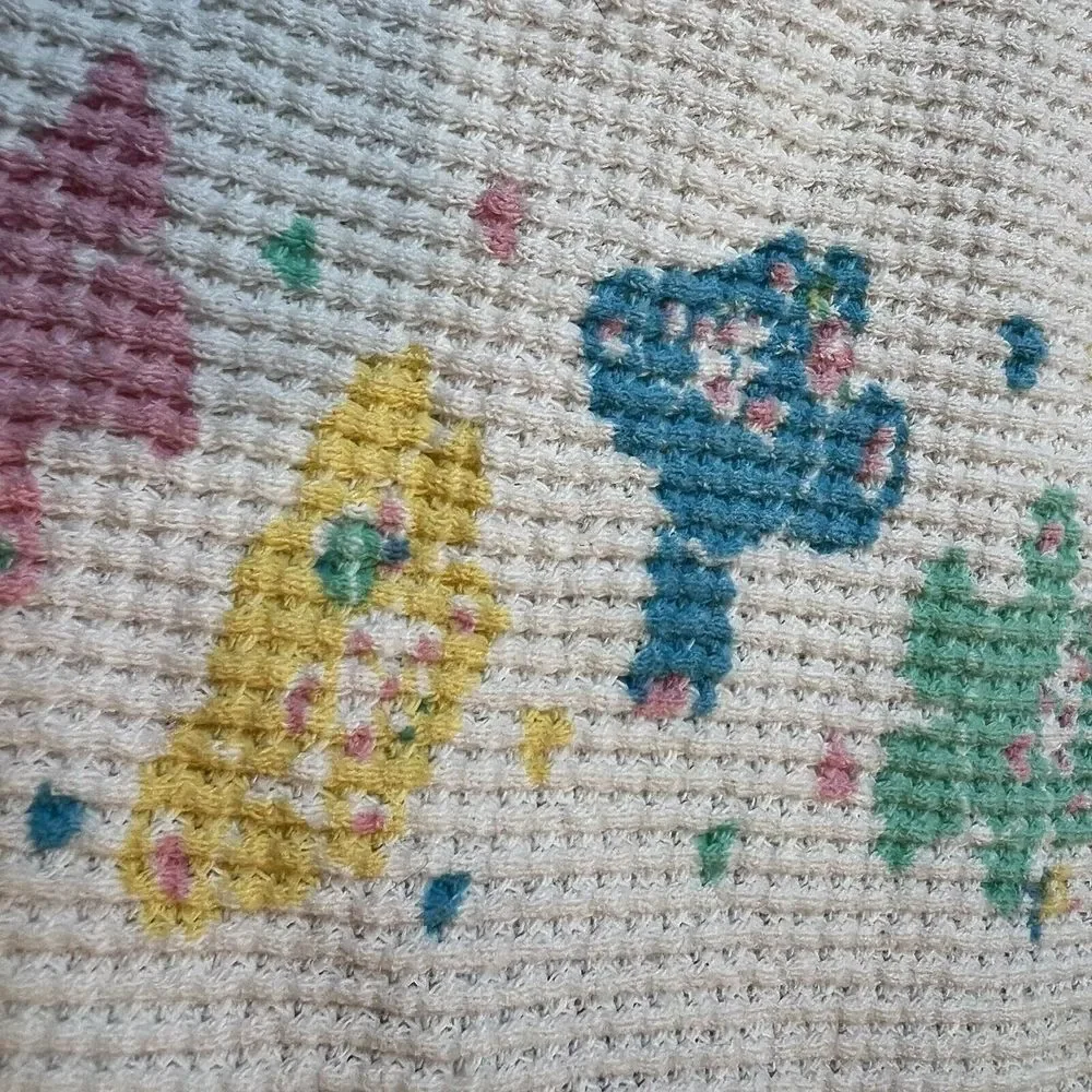 Vtg Baby Morgan‎ Cotton Blanket Thermal Waffle Bears 28x30